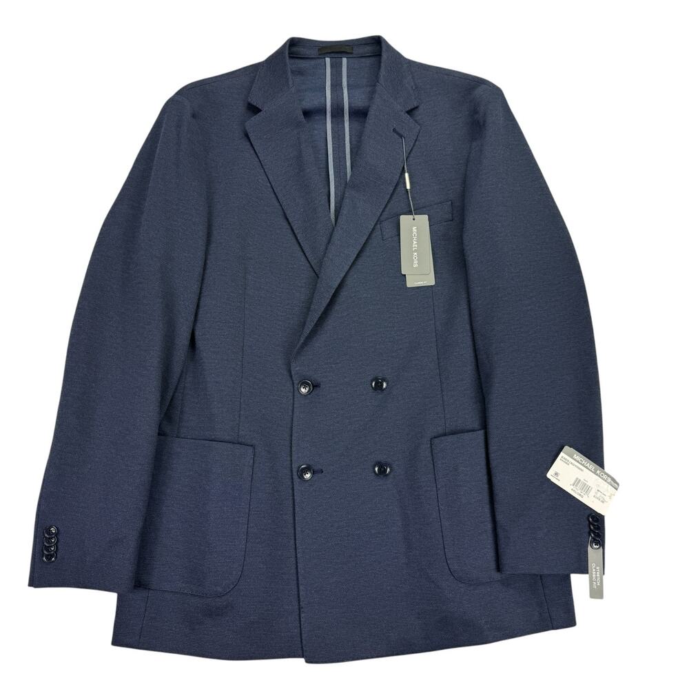 Michael Kors Mens Kaiser Classic Fit Double-Breasted Sport Coat Navy Blue 44L
